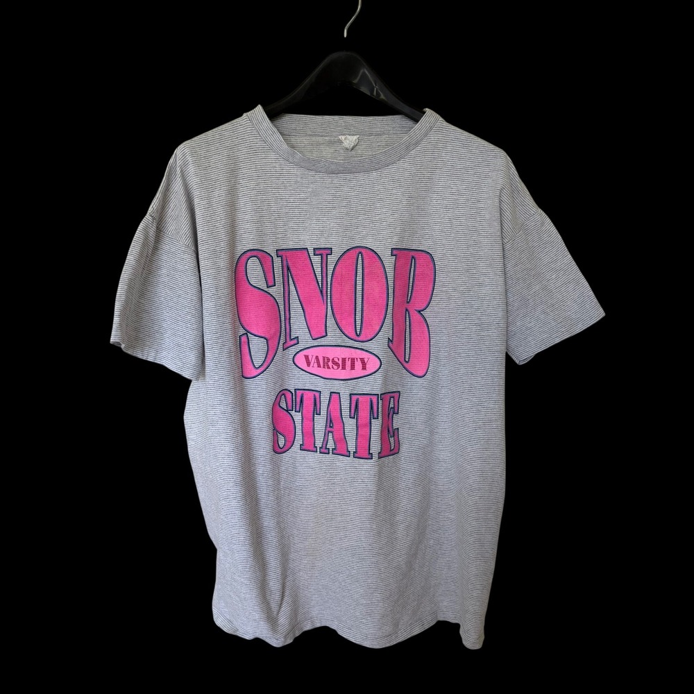 90's Snob Varsity State Striped T-Shirt One Size‎ Grey Pink Cotton